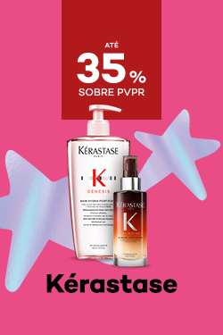 Marca K&eacute;rastase  com destaque promocional de at&eacute; 35% sobre pre&ccedil;o de Venda ao P&uacute;blico Recomendado